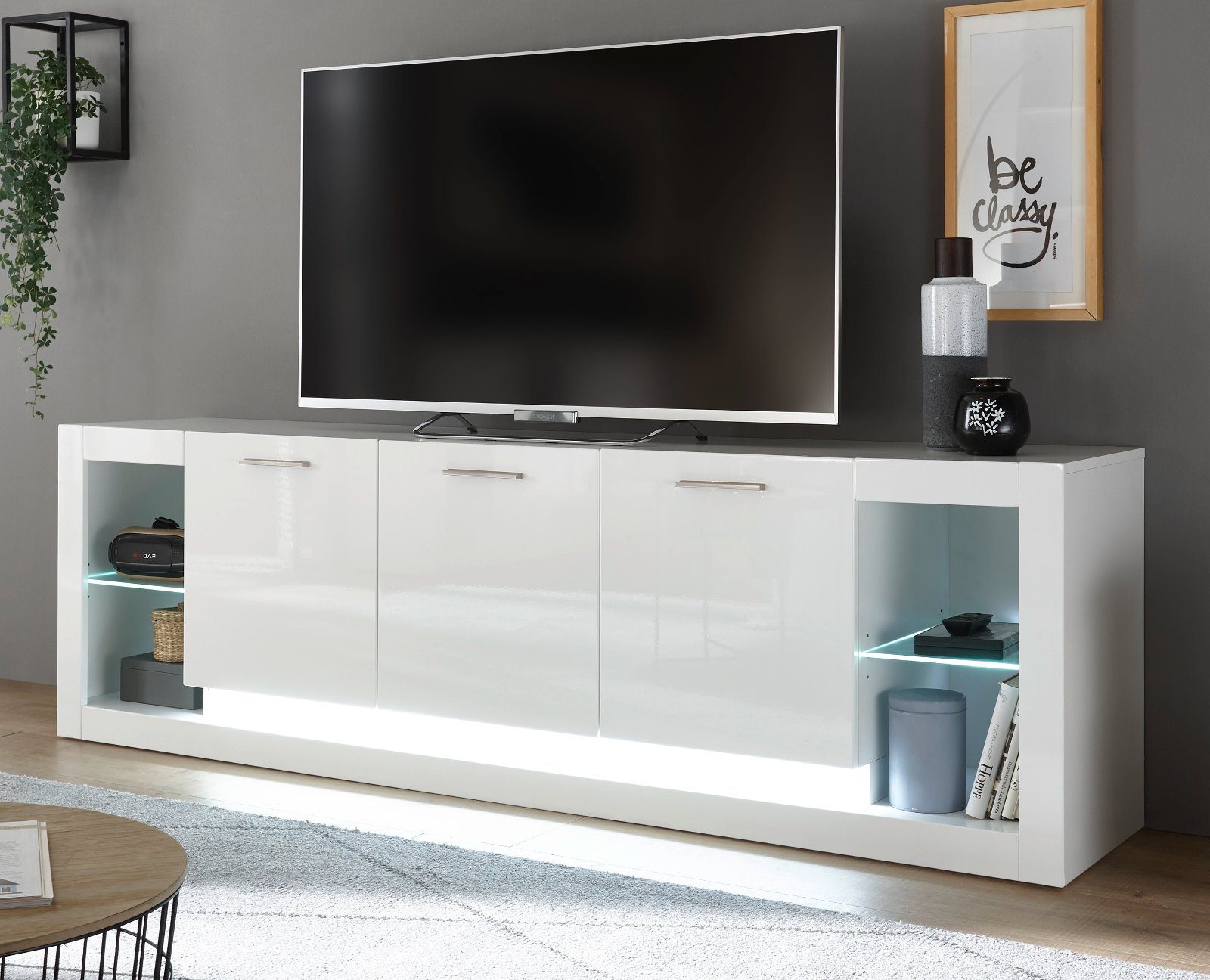 Furn.Design Wohnwand Ladis, (in weiß Hochglanz, Set 3-teilig, 298 x 198 cm), zeitlos elegantes Design