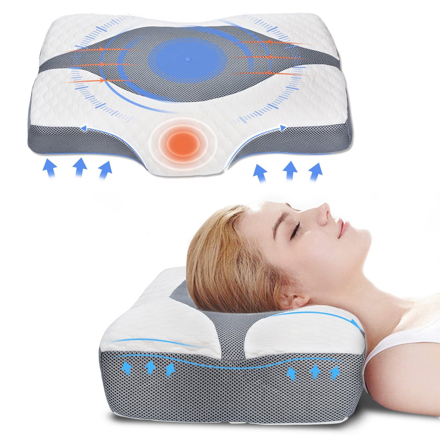 Nackenstützkissen Kopfkissen Memory Foam Schlafkissen ergonomisches Nackenkissen, vokarala, Seitenschläferkissen Antischnarch-Kissen gegen Nackenschmerzen