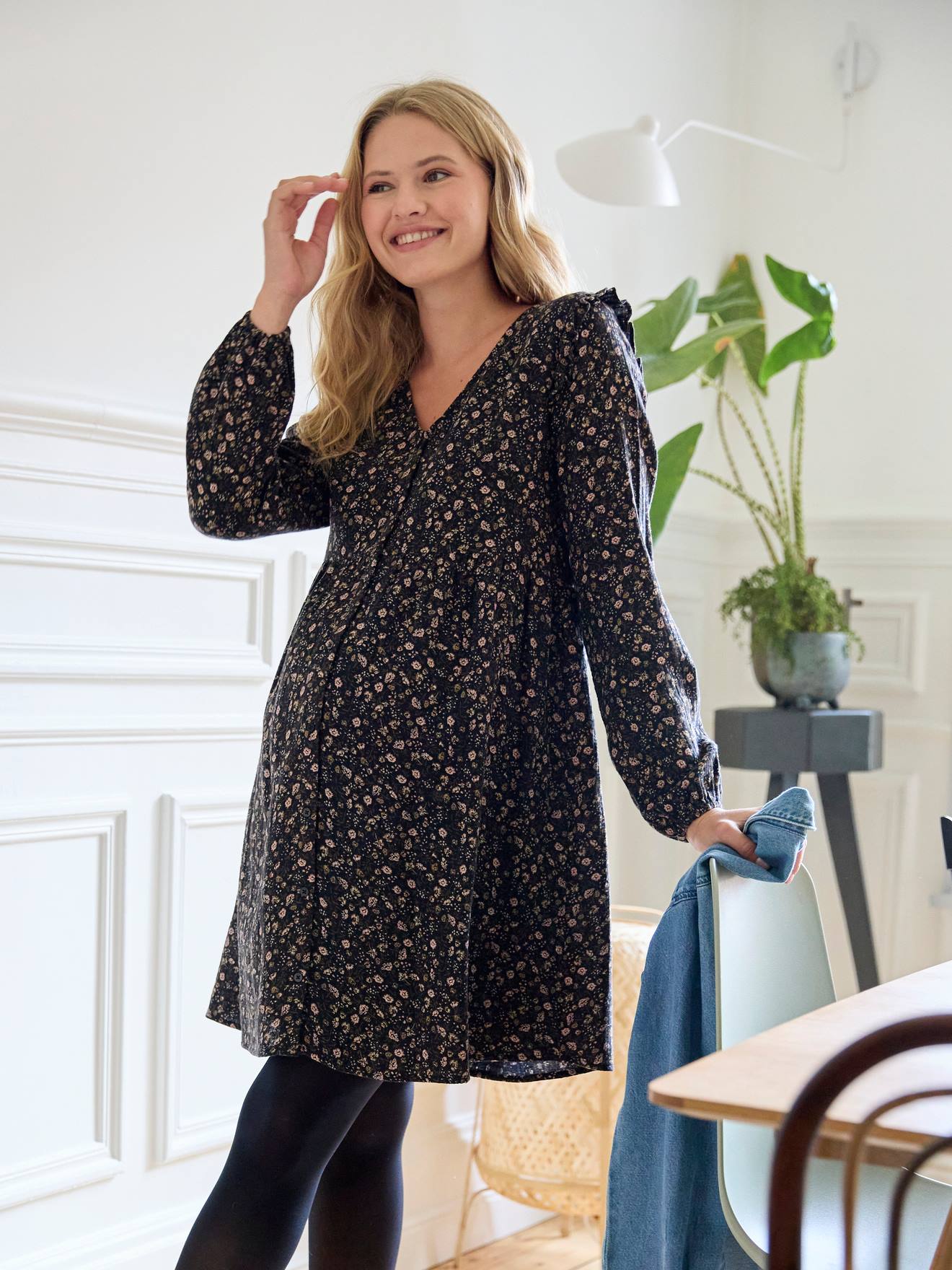 Vertbaudet Kleid für Schwangerschaft & Stillzeit aus Musselin - schwarz