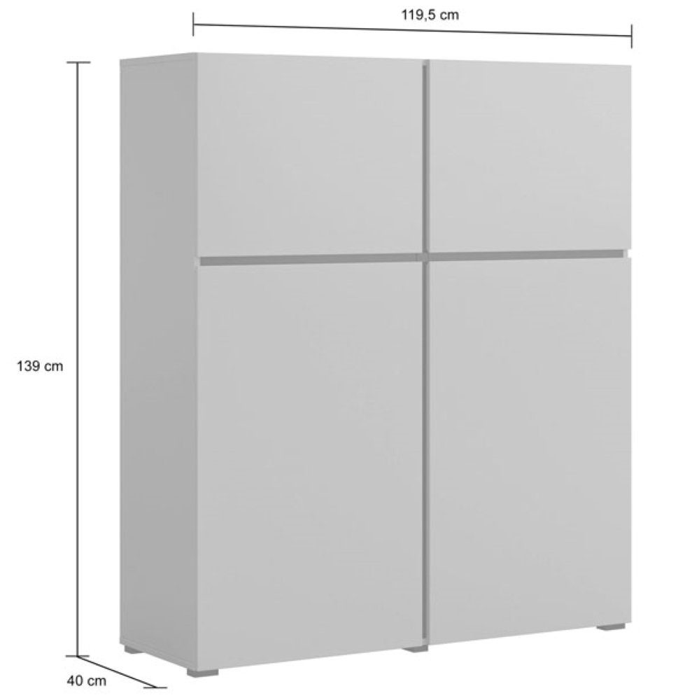 Helvetia Highboard Cross, 119,5x40x139cm congo schwarz 4-türig
