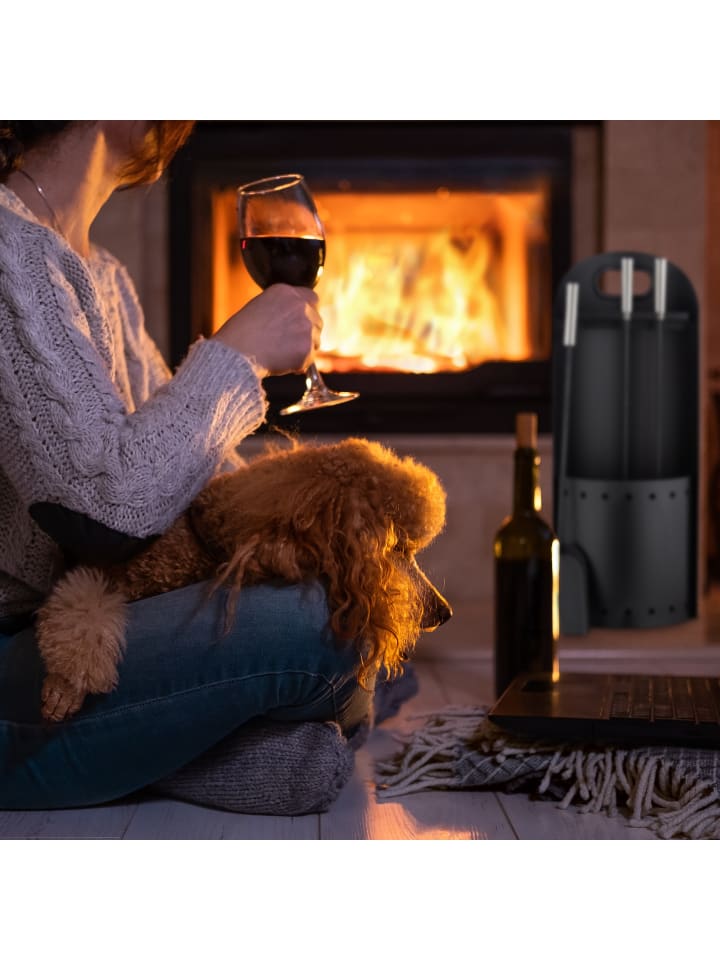 relaxdays 4-tlg. Kaminbesteck in Schwarz günstig kaufen onesize