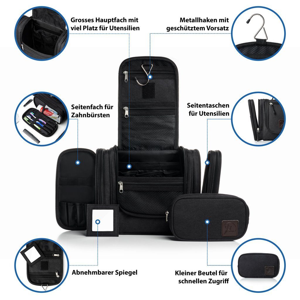 Obics Kulturbeutel XXL (Set, 2 Teilig), zum Aufhängen - Kosmetiktasche für Damen & Herren 10 Fächer