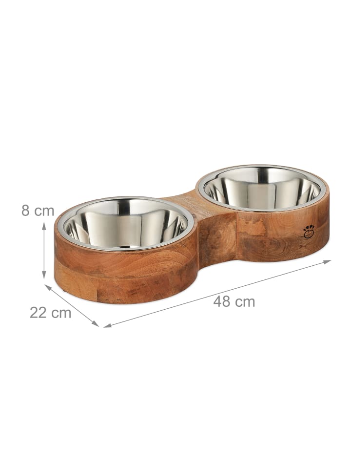 relaxdays Hundenapfbar in Natur/ Silber -  (B)48 x (H)8 x (T)22 cm günstig kaufen onesize