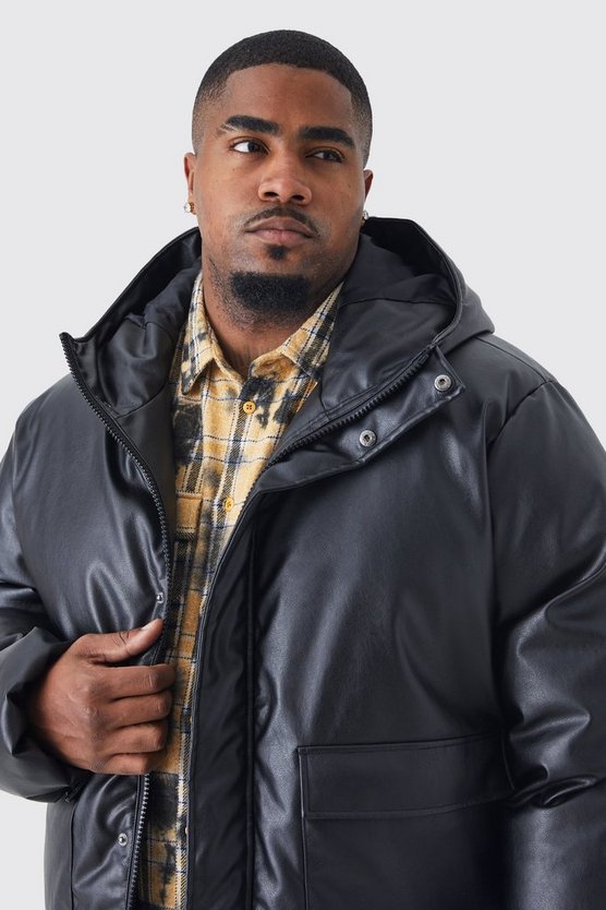 Plus kastige PU-Steppjacke mit Taschen