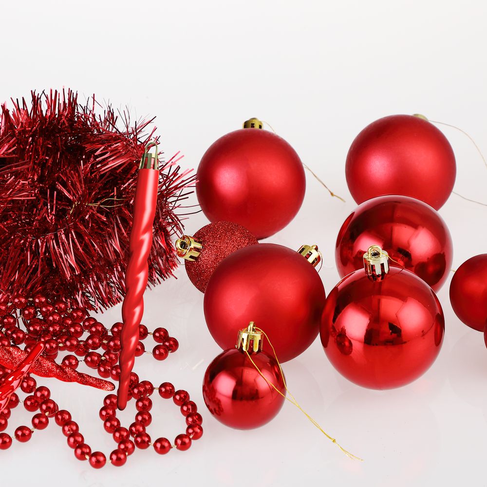 DEUBA Weihnachtsbaumkugeln Weihnachtsbaumschmuck  77 tlg 3/4/6cm rot