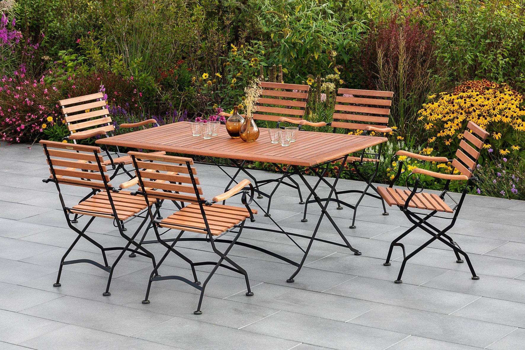MERXX Garten-Essgruppe Schloßgarten, (7-tlg), 6 Klappstühle mit Klapptisch