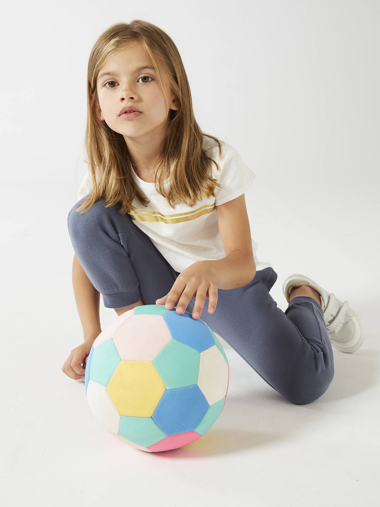 Vertbaudet Mädchen Sport-T-Shirt mit Glanzstreifen BASIC Oeko-Tex - wollweiß