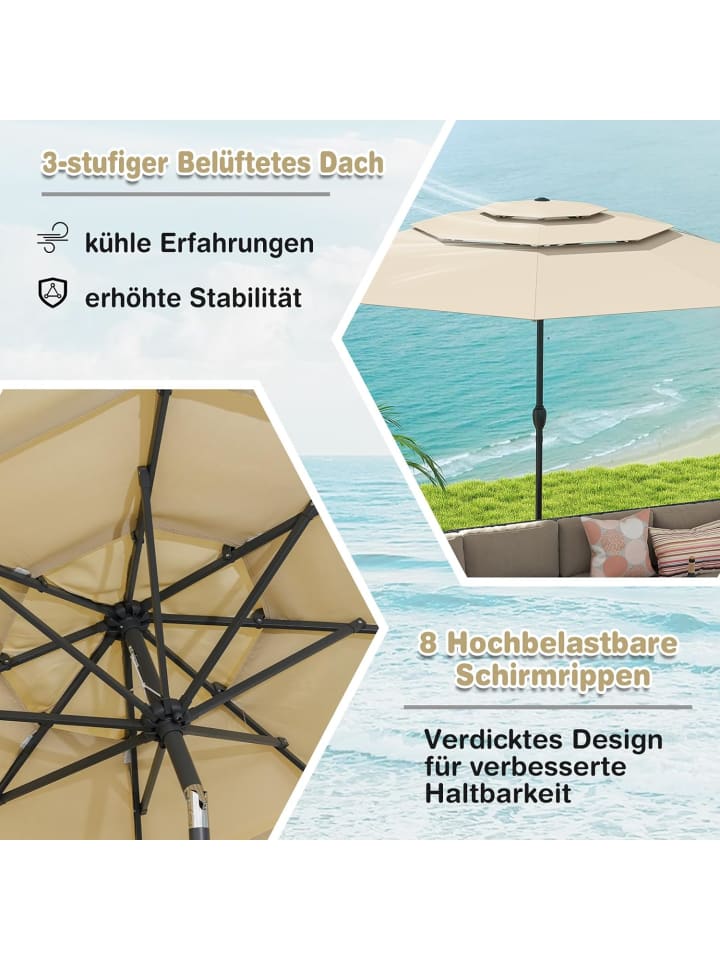 COSTWAY 300cm Sonnenschirm windfest stabil in Beige günstig kaufen onesize