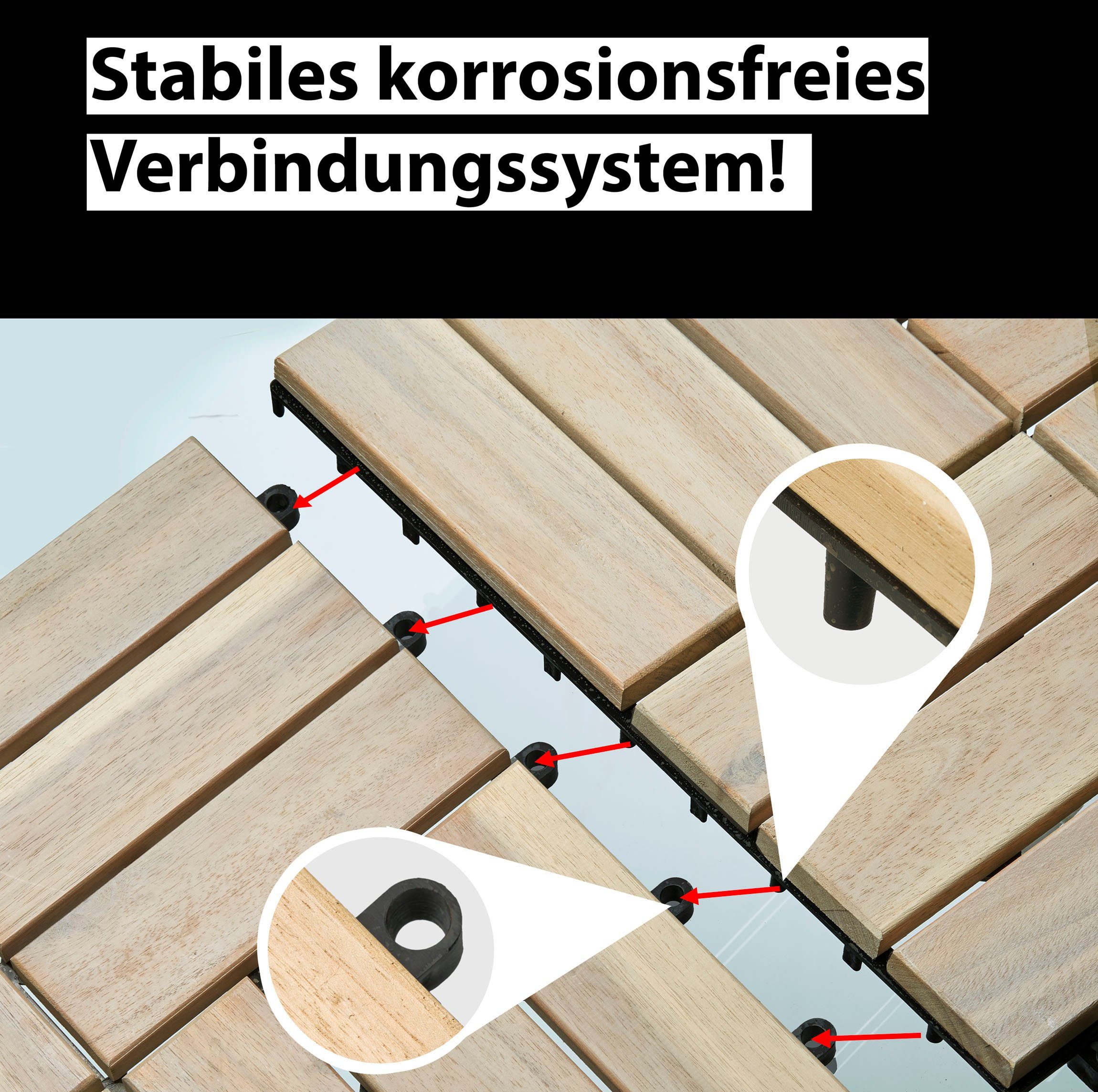 Gartenfreude Holzfliesen, Set, 10 St., 0,9 m², Akazienholz, wetterfest, mit Klickfunktion
