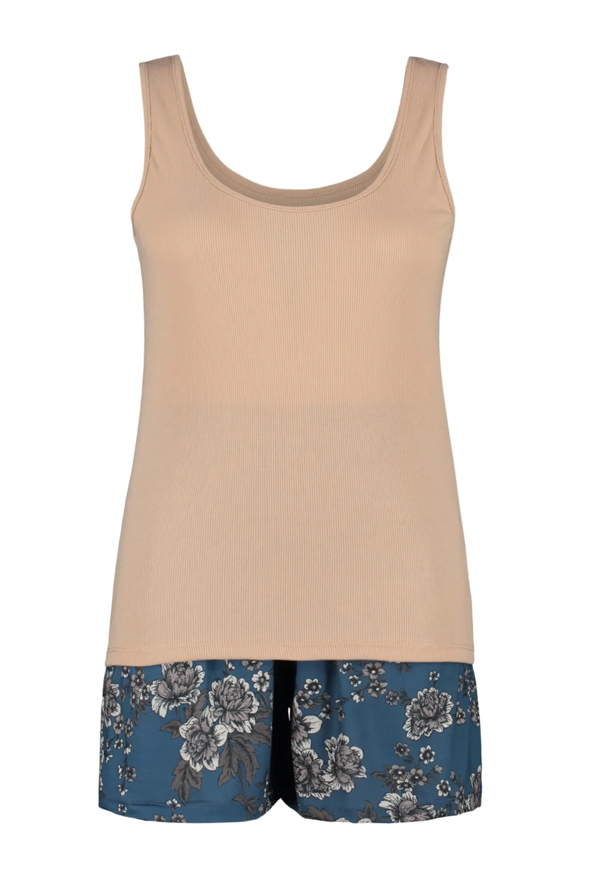 Trendyol Curve  Mehrfarbiges Pyjama-Set aus Single-Jersey mit Blumenmuster in Übergröße TBBSS23AI00004