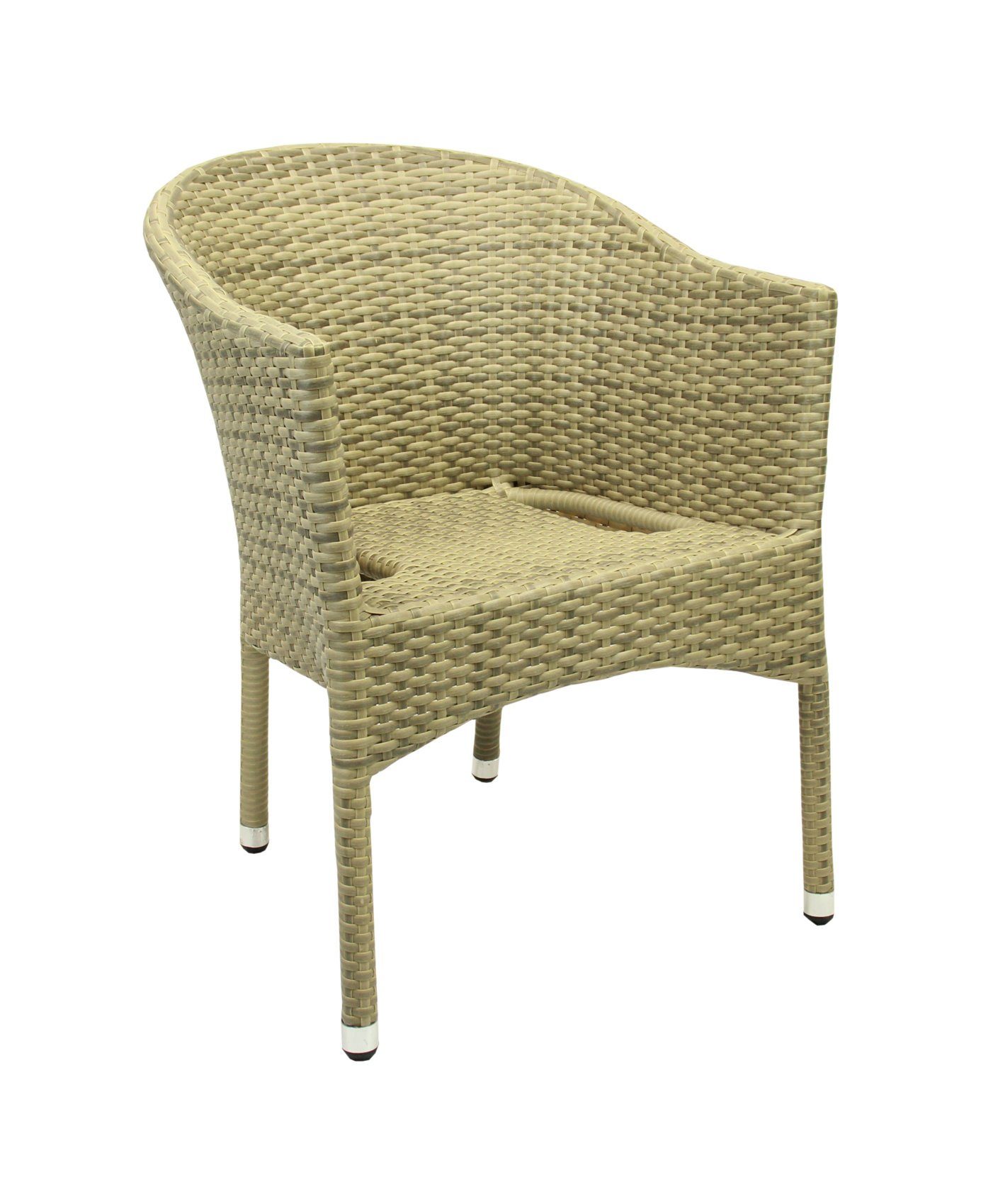 Konway Stapelstuhl LUGANO (4 St), 4x KONWAY® LUGANO Stapelsessel Elfenbein + Kissen Polyrattan Sessel