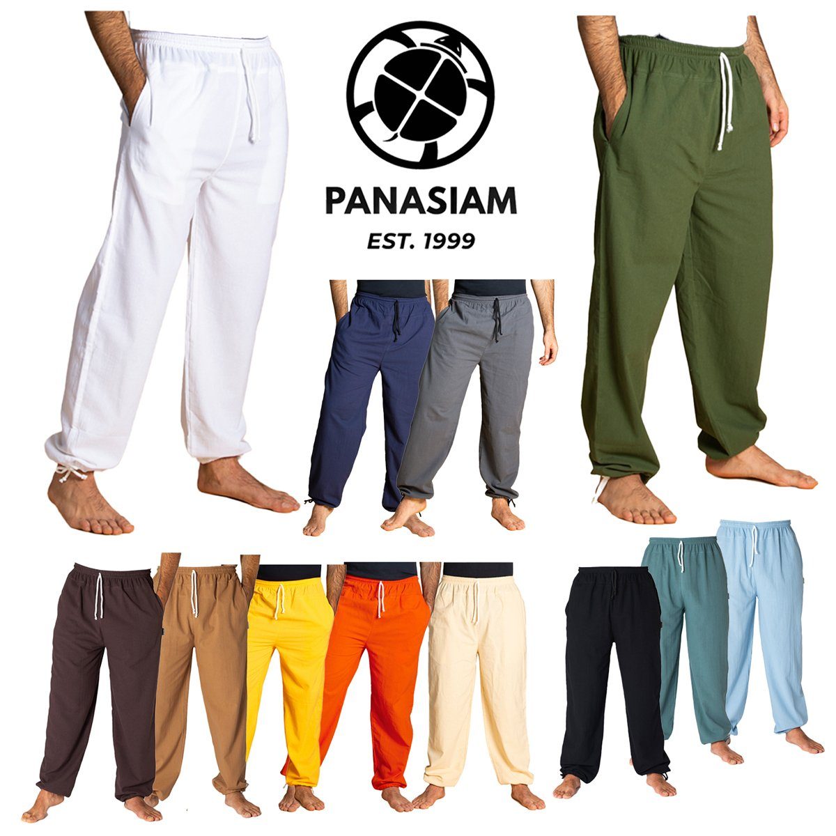 PANASIAM Wellnesshose E-Pants leichte Unisex Bundhose aus weicher Baumwolle für Damen und Herren Freizeithose mit Tunnelzug Relaxhose bequeme Sommerhose