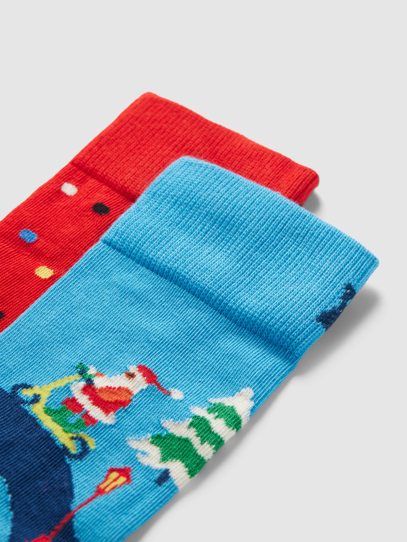 Socken mit Motiv-Print Modell 'Happy Holidays' im 2er-Pack in blau