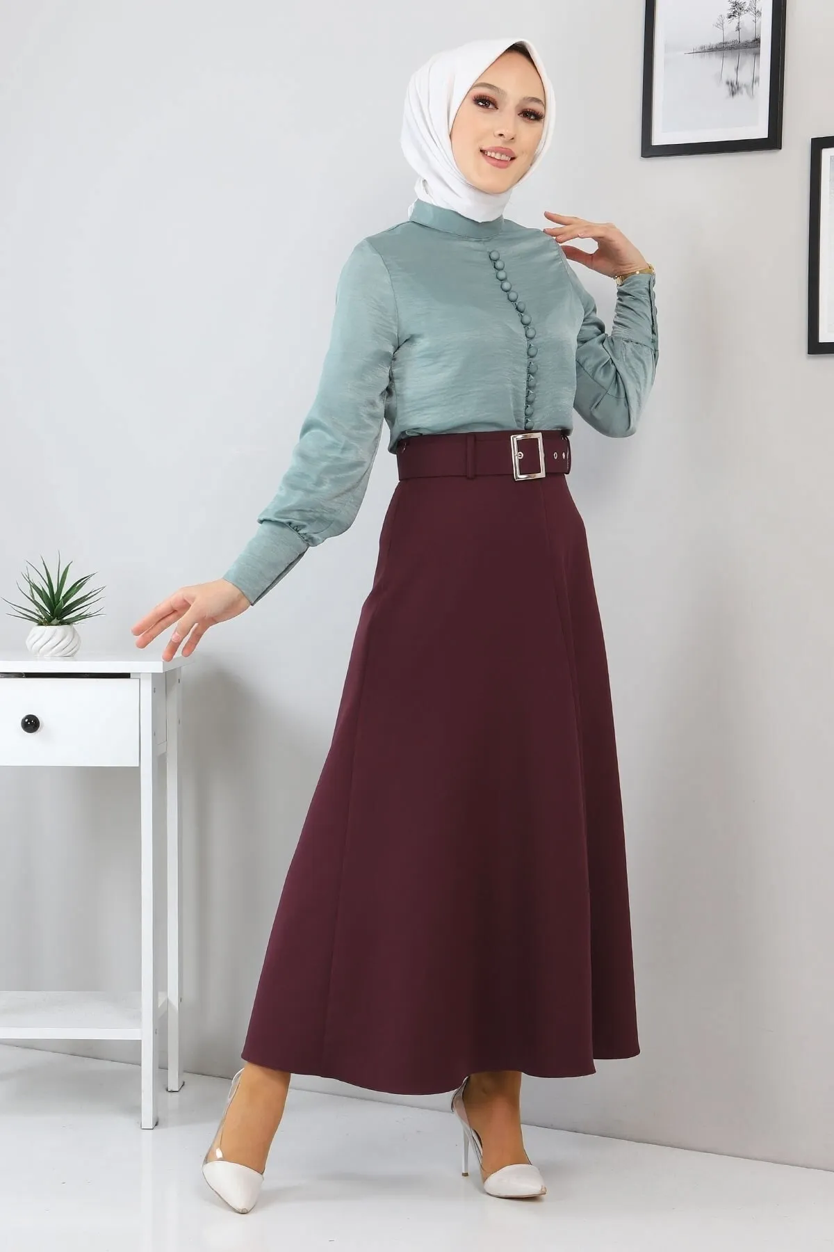 Modamihram  Rockanzug mit Knopfdetail, Mintgrün 10626