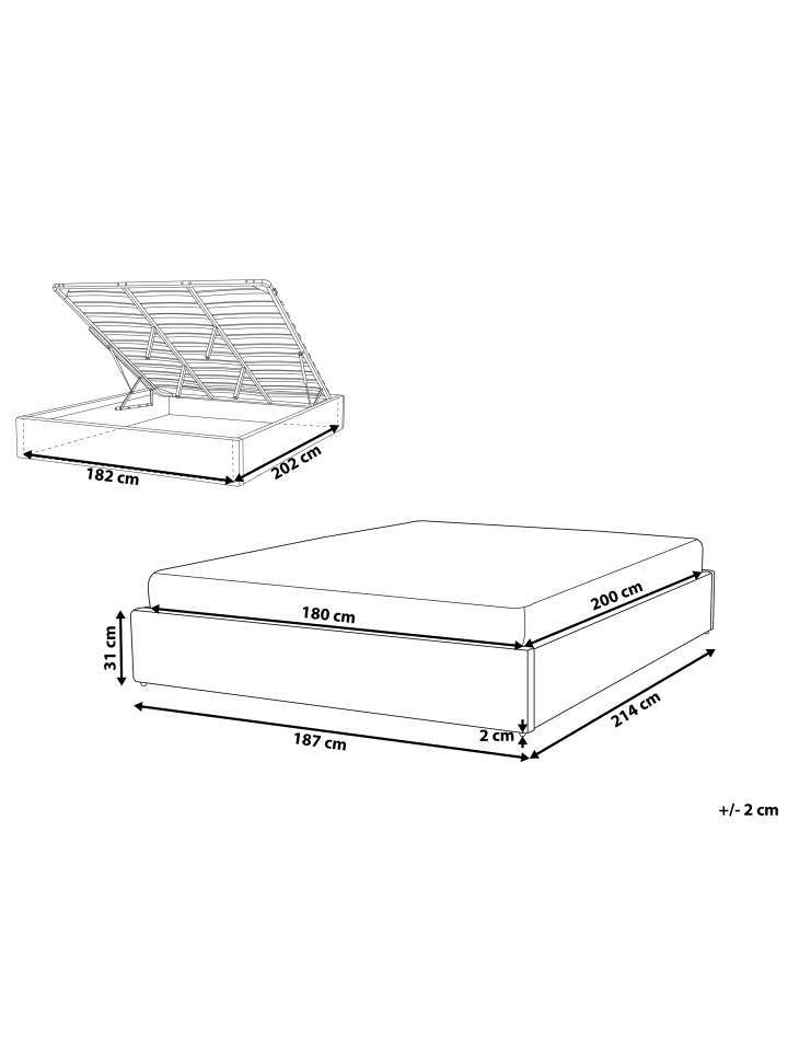 Beliani Doppelbett DINAN in Grau - (W) 187 x (H) 31 x (L) 214 cm günstig kaufen onesize