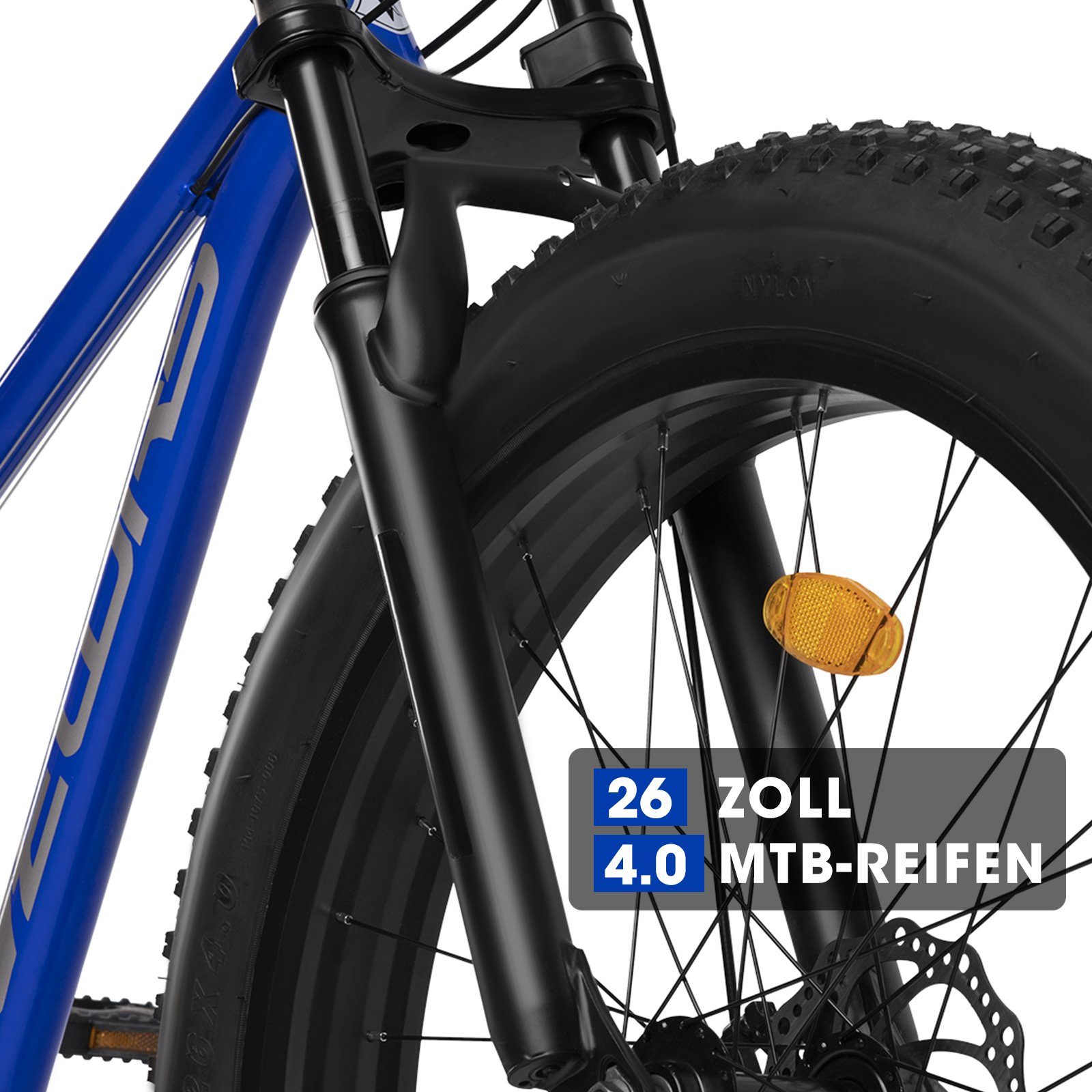 Velors Fatbike 26 Zoll Fat Tire 4.0 MTB für Herren Damen und Jungen, 21 Gang, Kettenschaltung, mechanische Scheibenbremse, Fat Bike Mountainbike