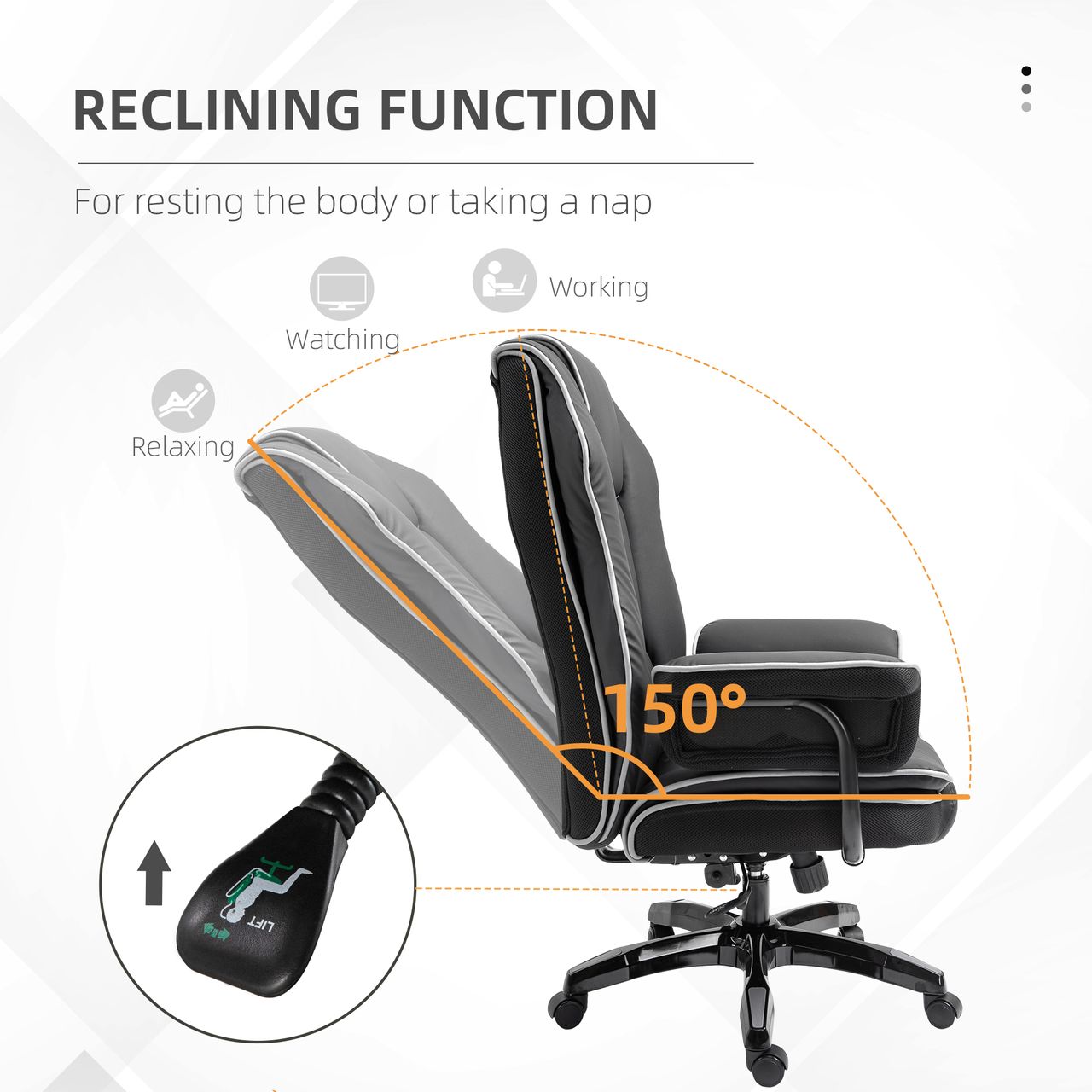 Vinsetto Ergonomischer Bürostuhl mit Wippfunktion Drehstuhl höhenverstellbar