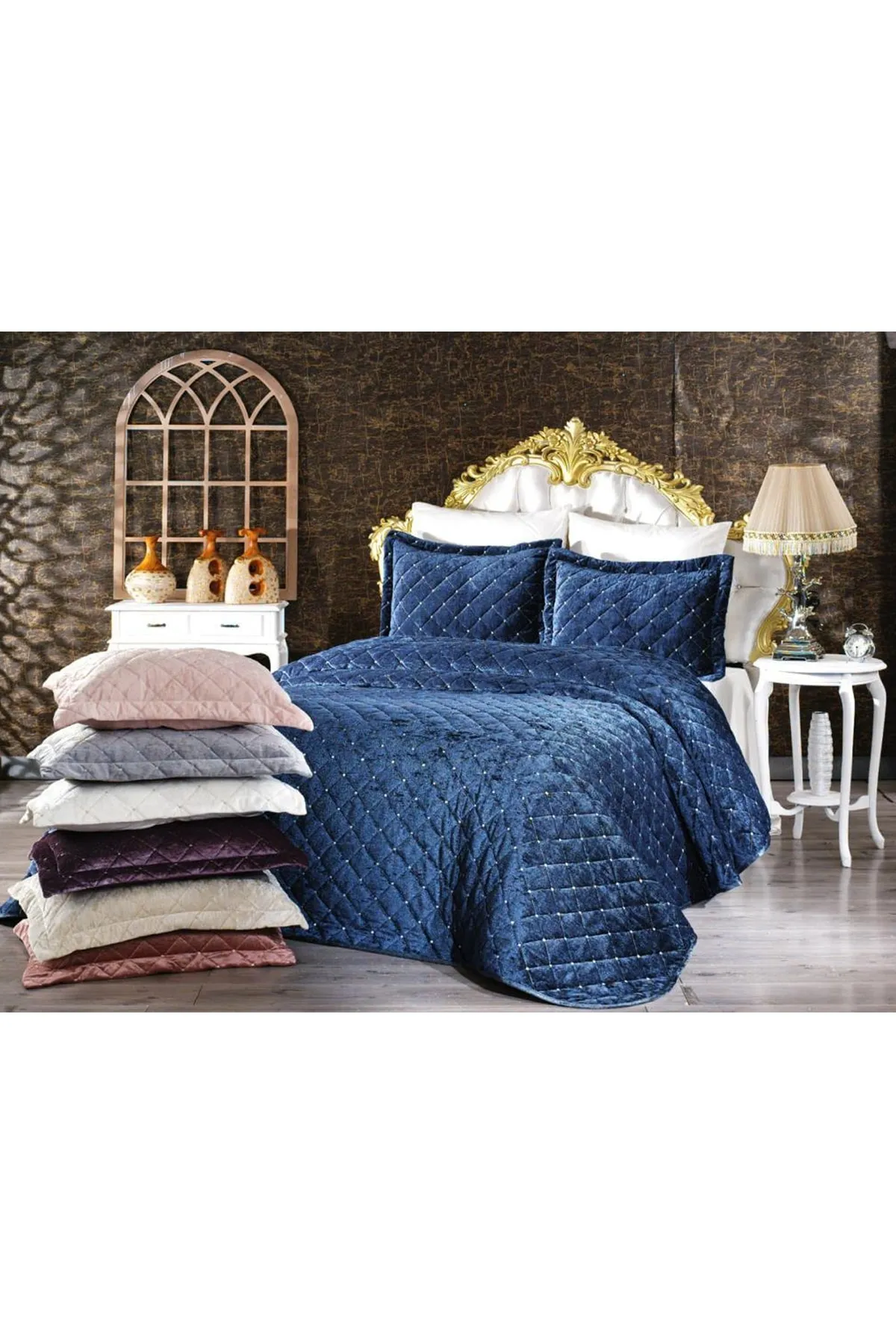 Çeyiz Diyarı  Dessert-Samt-Doppeltagesdecke in Marineblau