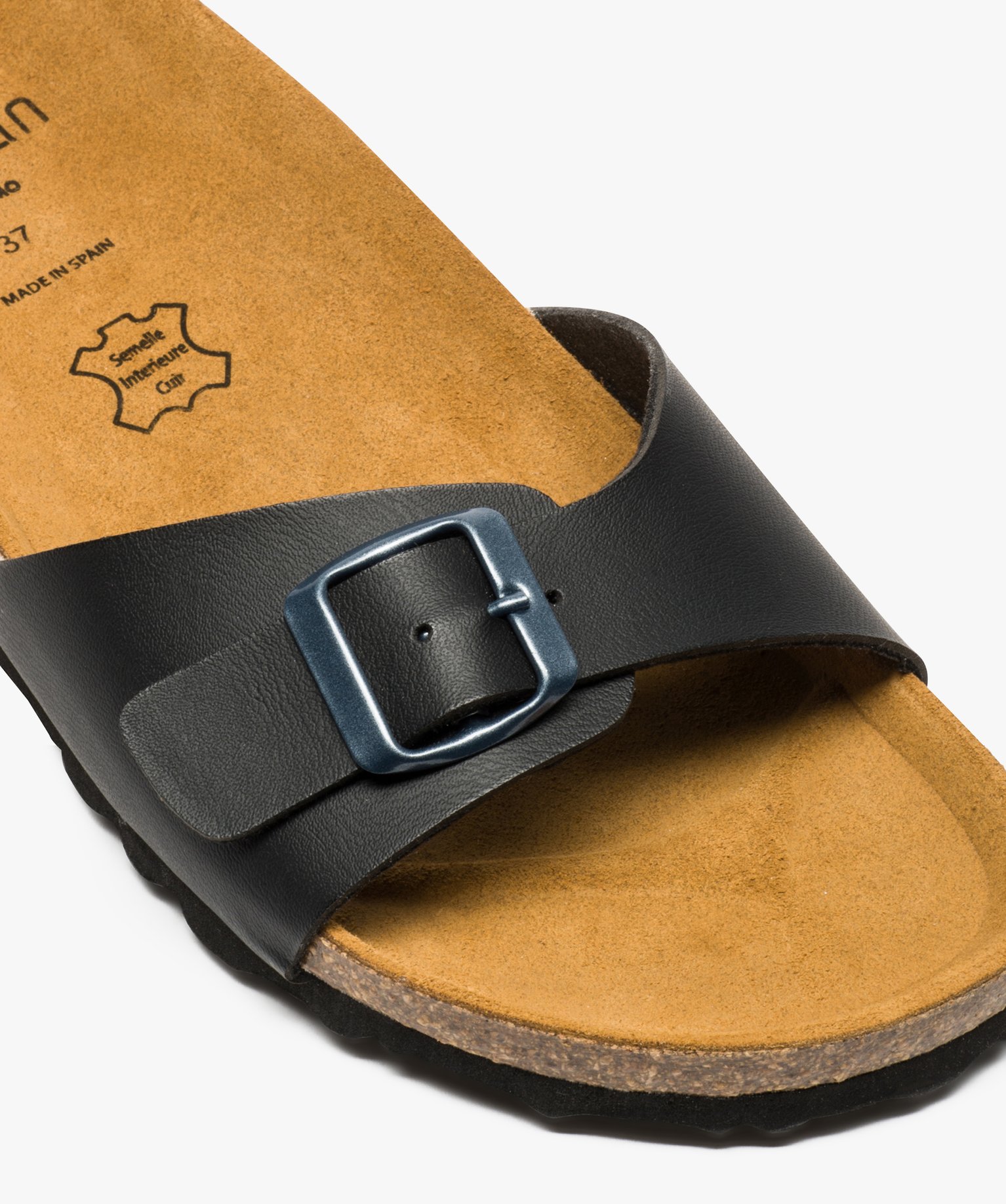 Mules femme à talon plat et large bride ajustable noir | GEMO