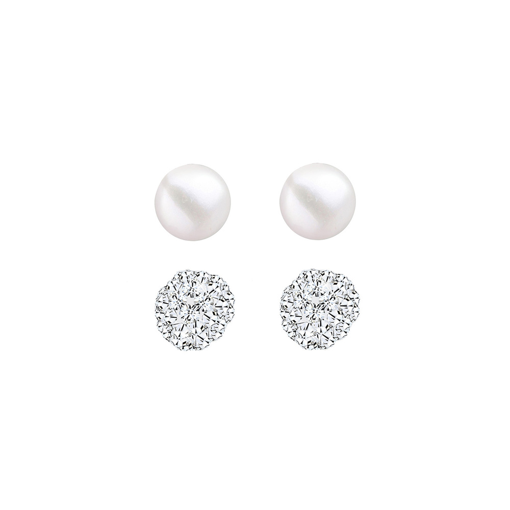 Elli Elli Boucles d'Oreilles Kugel Perle Set Kristalle 925 Silber Boucles d'oreilles