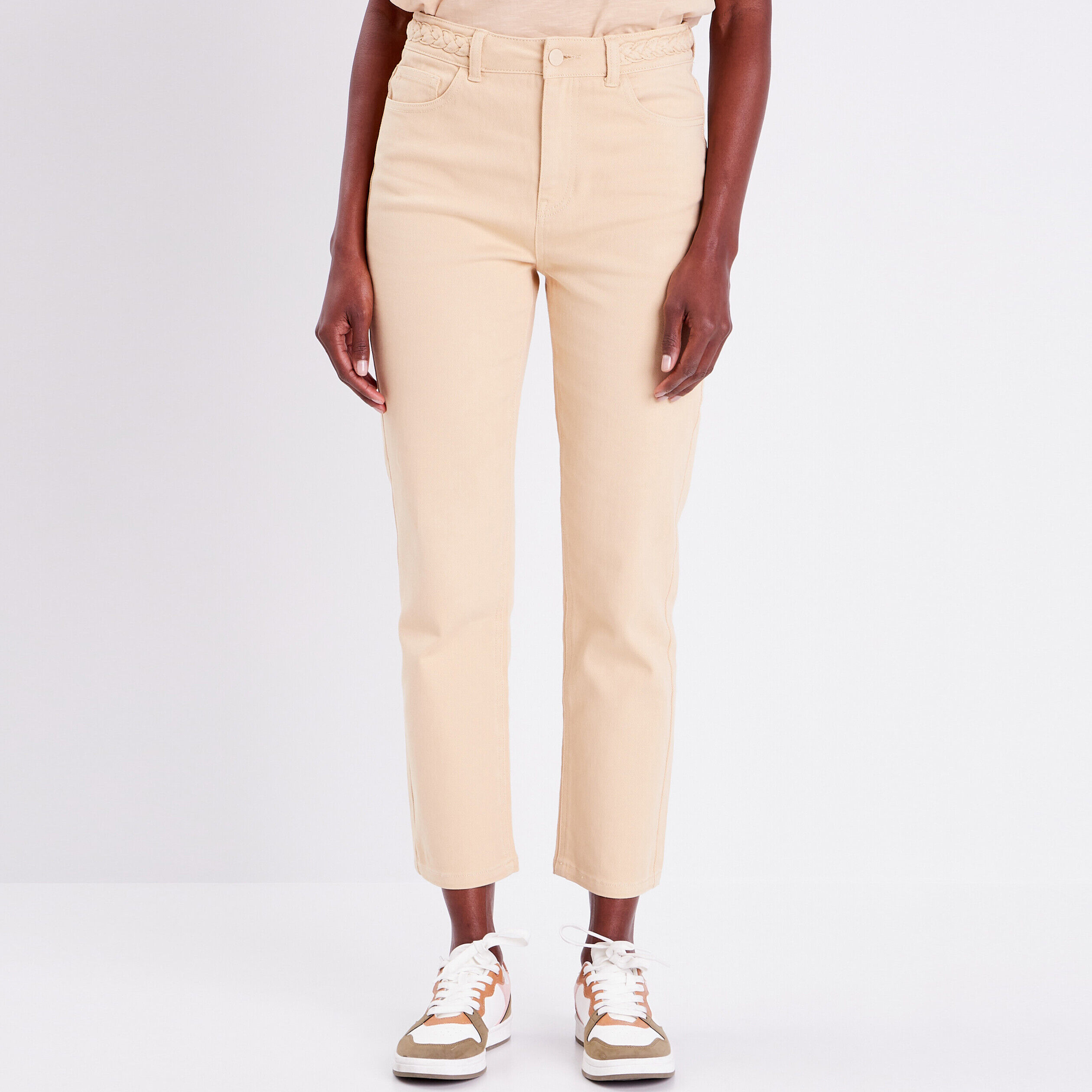 Jeans regular détails tressés sable femme | Cache Cache