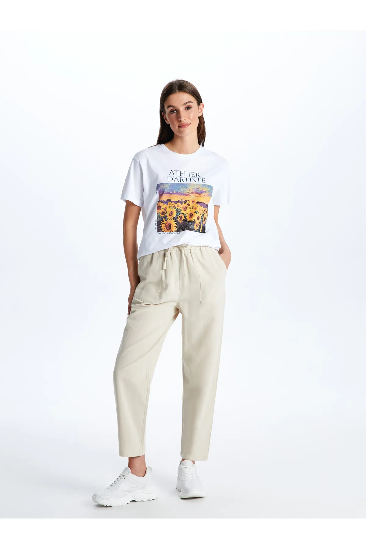 LC Waikiki  Einfarbige Damenhose aus Leinenmischung mit elastischem Bund