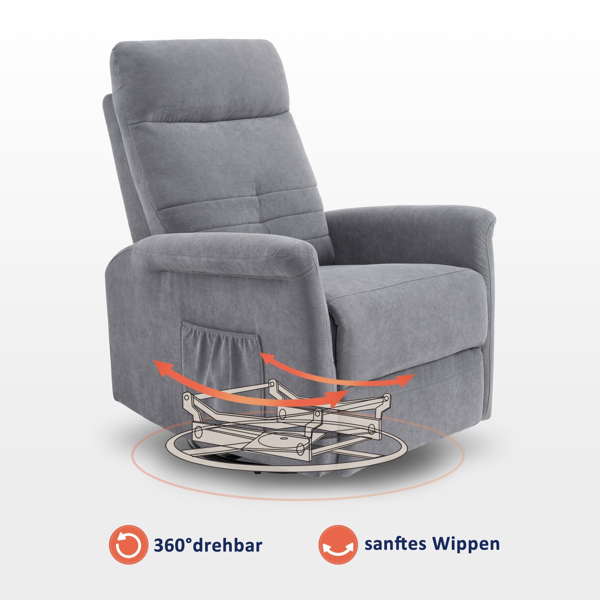 MCombo Relaxsessel M MCombo Relaxsessel Fernsehsessel mit Dreh- und Schwenkfunktion 7011, 360° Drehbar, mit Liegefunktion, Manuell