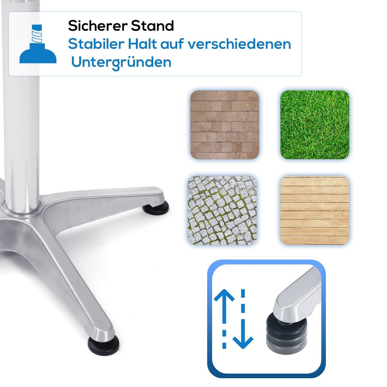 TroniTechnik Klapptisch Stehtisch Bistrotisch klappbar Ø 60cm, Aluminium und Edelstahl (in Weiß aus Aluminium, für Terrasse, höhenverstellbar bis 110cm), 2in1 Ø 60cm, wetterfest