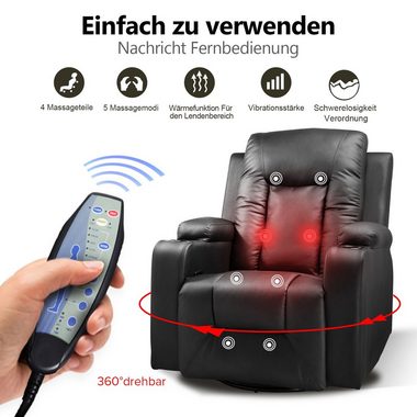COMHOMA Relaxsessel Massagesessel Fernsehsessel mit Liegefunktion Vibration Heizung, Dicke Rückenlehne und Armlehnen, mit Wippfunktion, 360°drehbar
