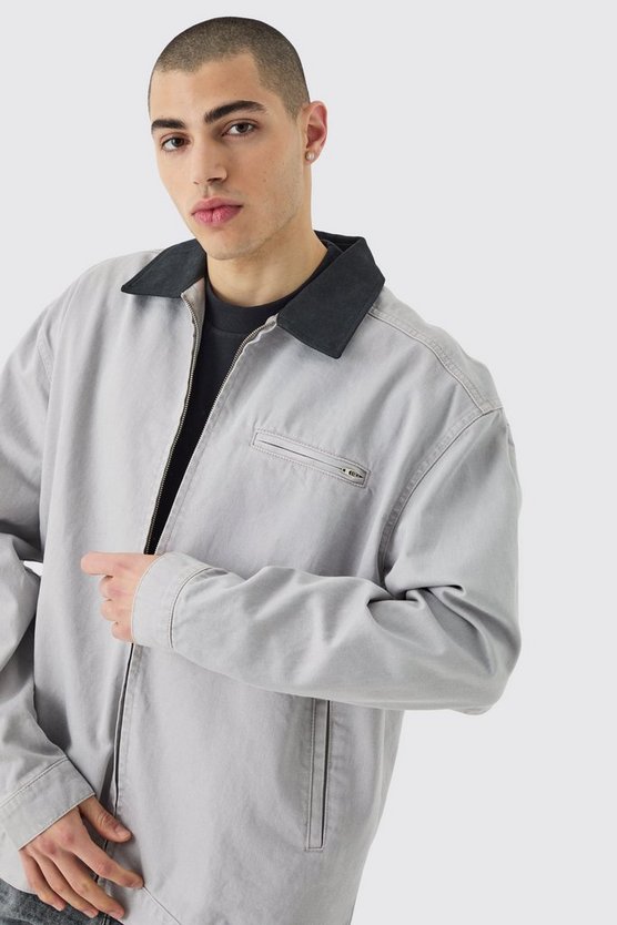 Denim Harrington-Jacke mit Kontrast-Kragen