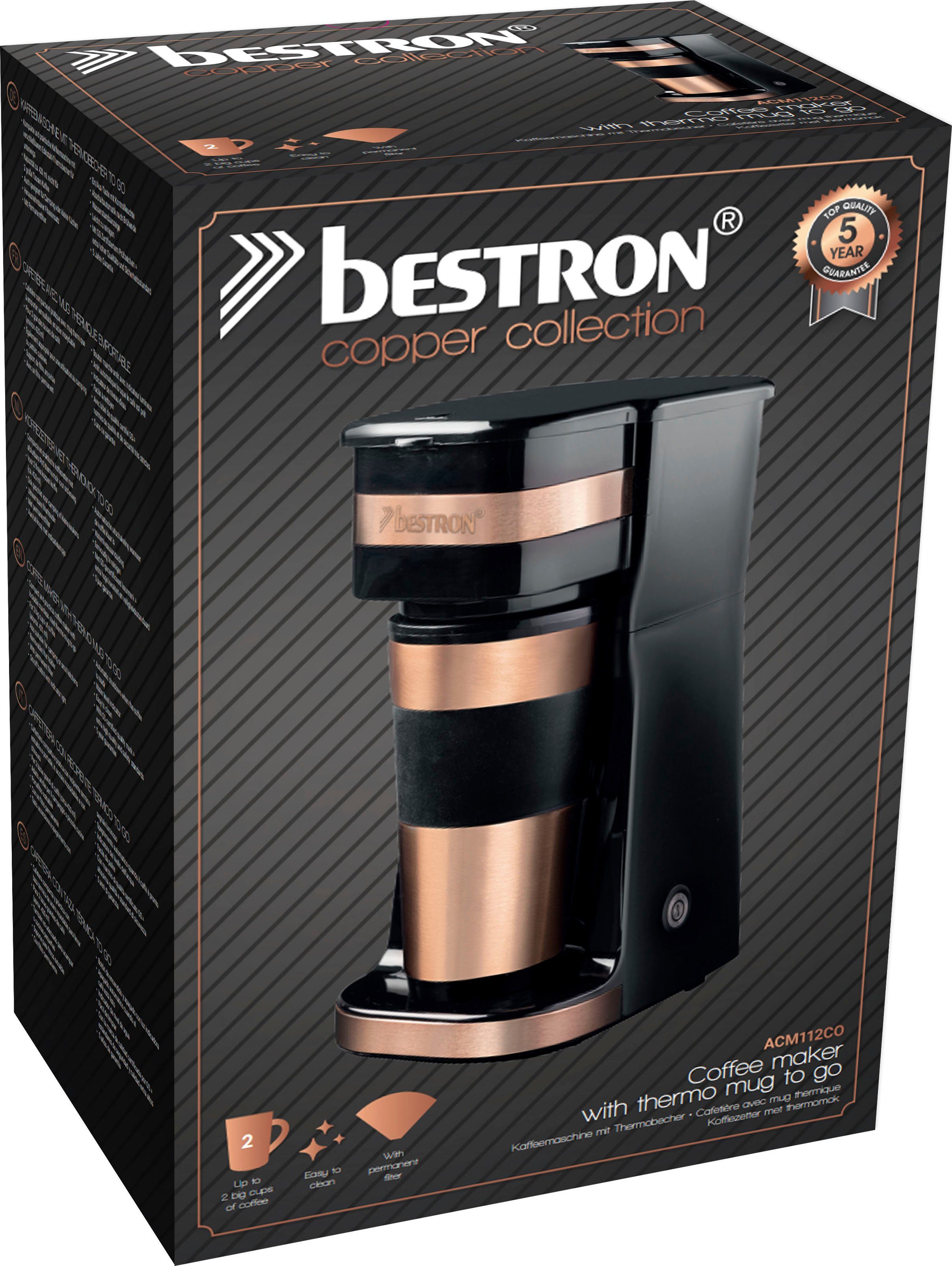 bestron Filterkaffeemaschine ACM112CO, mit Isolierbecher, für gemahlenen Filterkaffee, 0,42l Kaffeekanne, Papierfilter 101