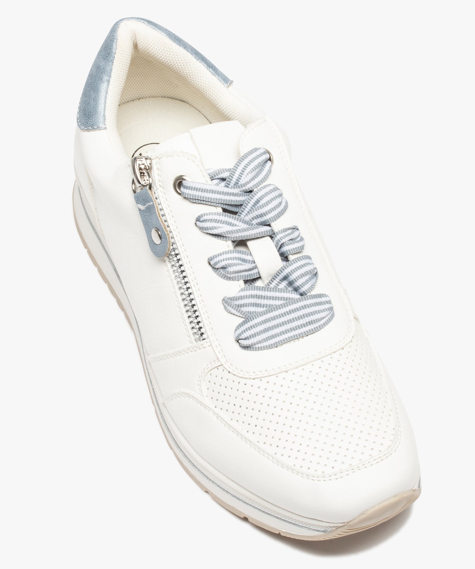Baskets femme unies à lacets rayés et zip décoratif blanc | GEMO
