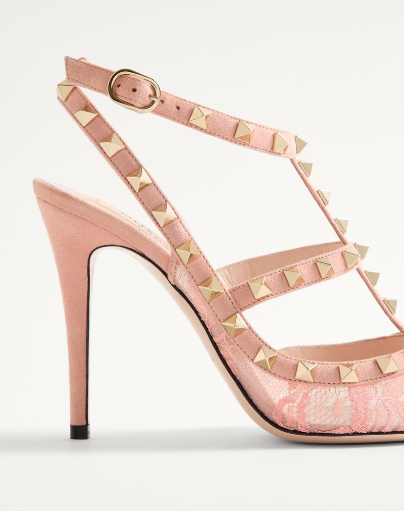 Rockstud pumps met veters en bandjes van 100 mm
