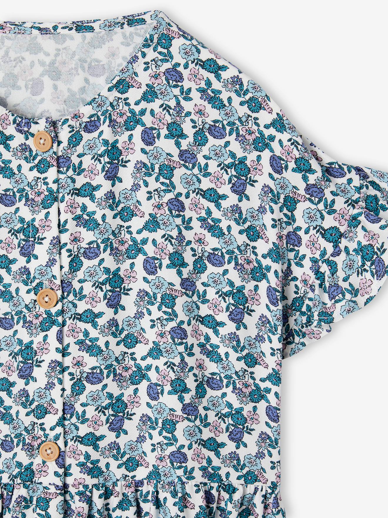 Vertbaudet Mädchen Kleid, Blumen Oeko-Tex - marine