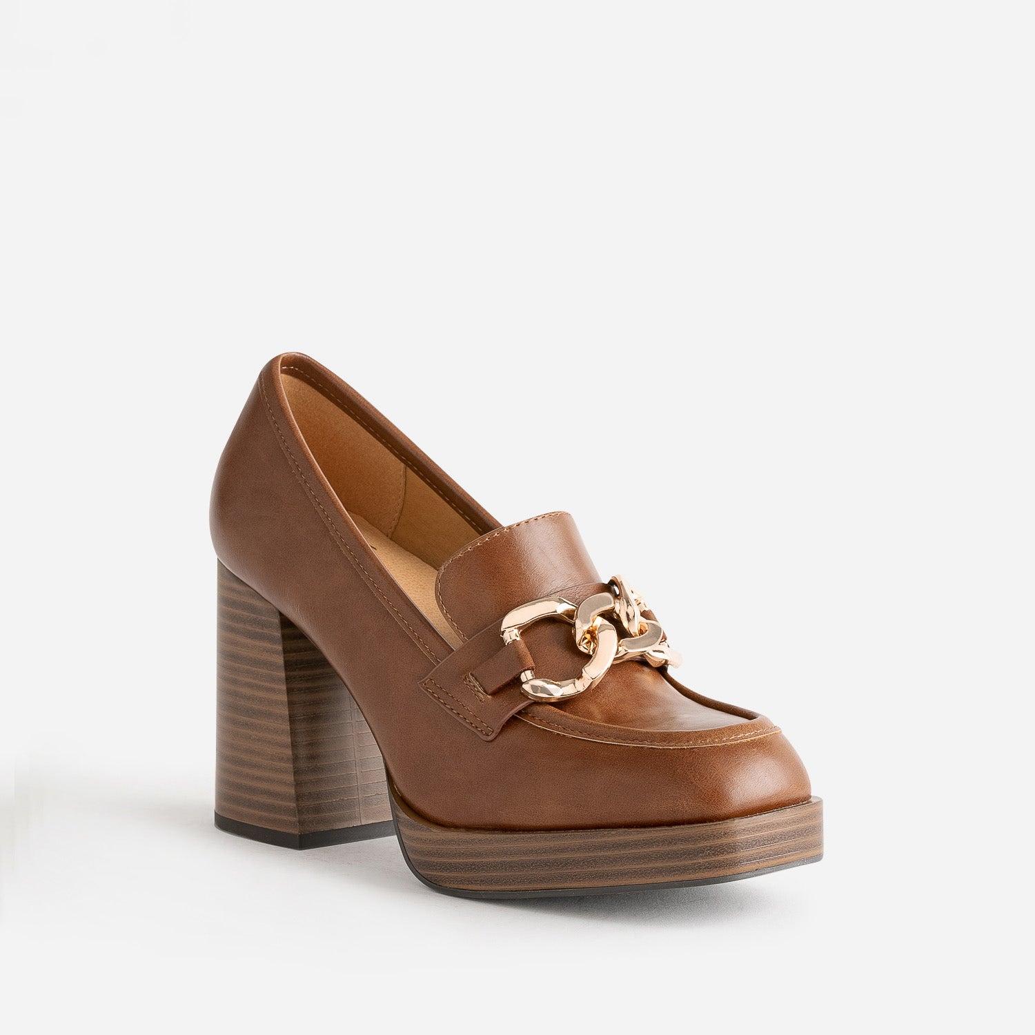 Mocassin à talon camel éco-conçu avec maxi chaîne