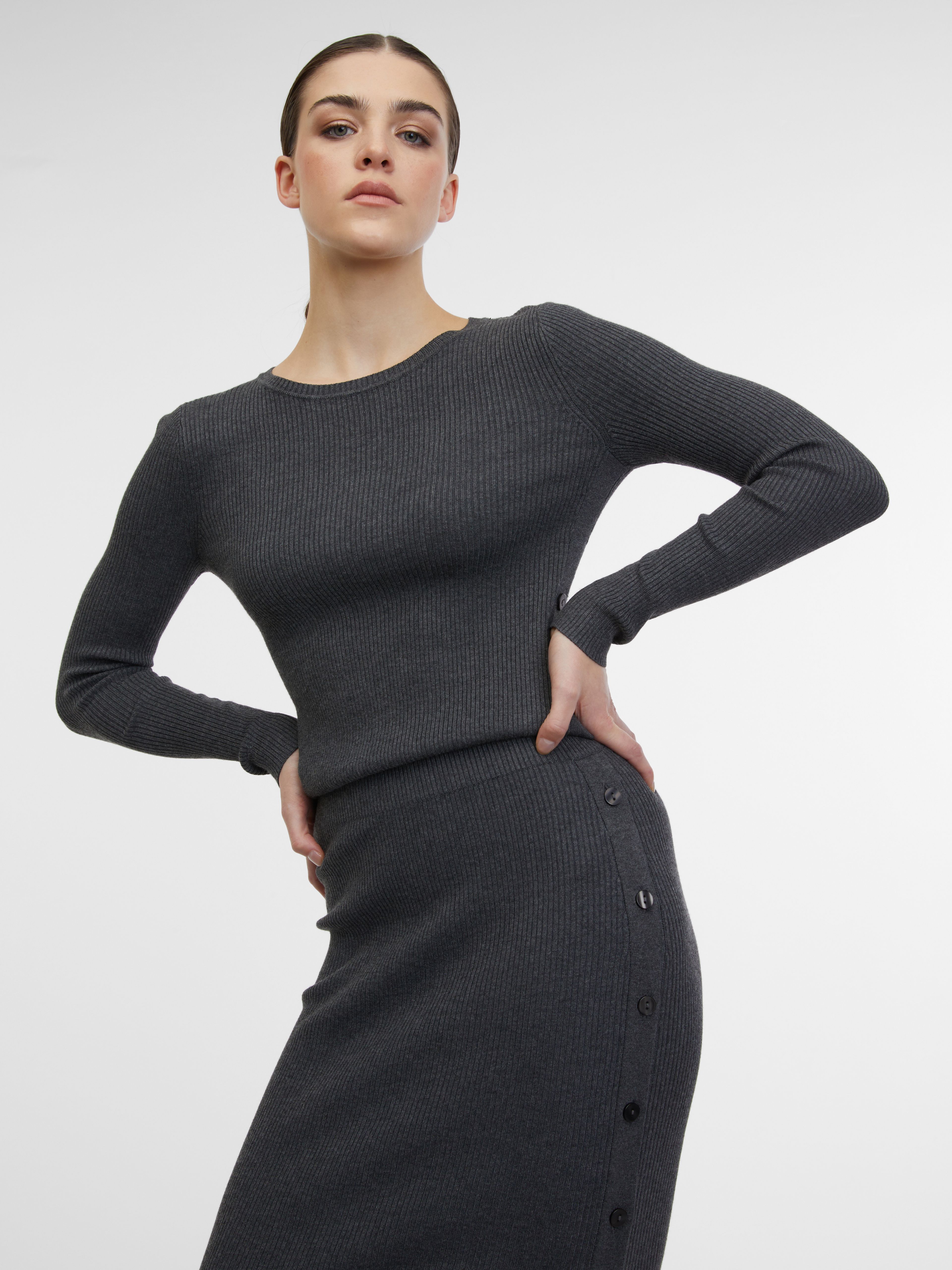 Grauer Damen-Pullover-Midirock ORSAY