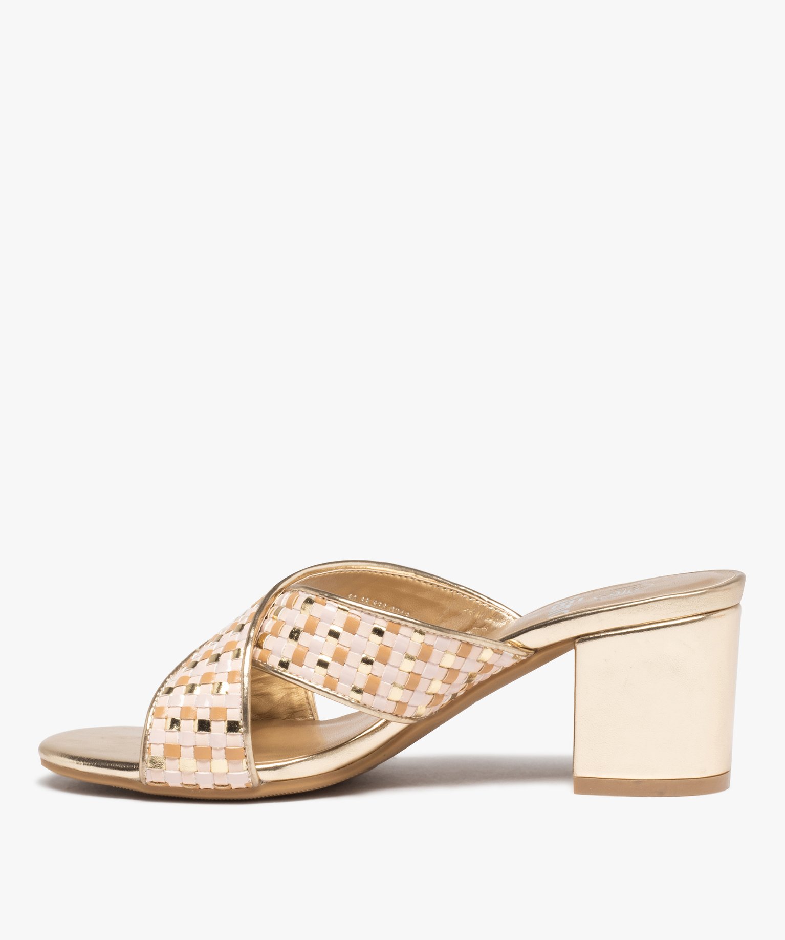 Mules femme à talon carré et brides métallisées or | GEMO
