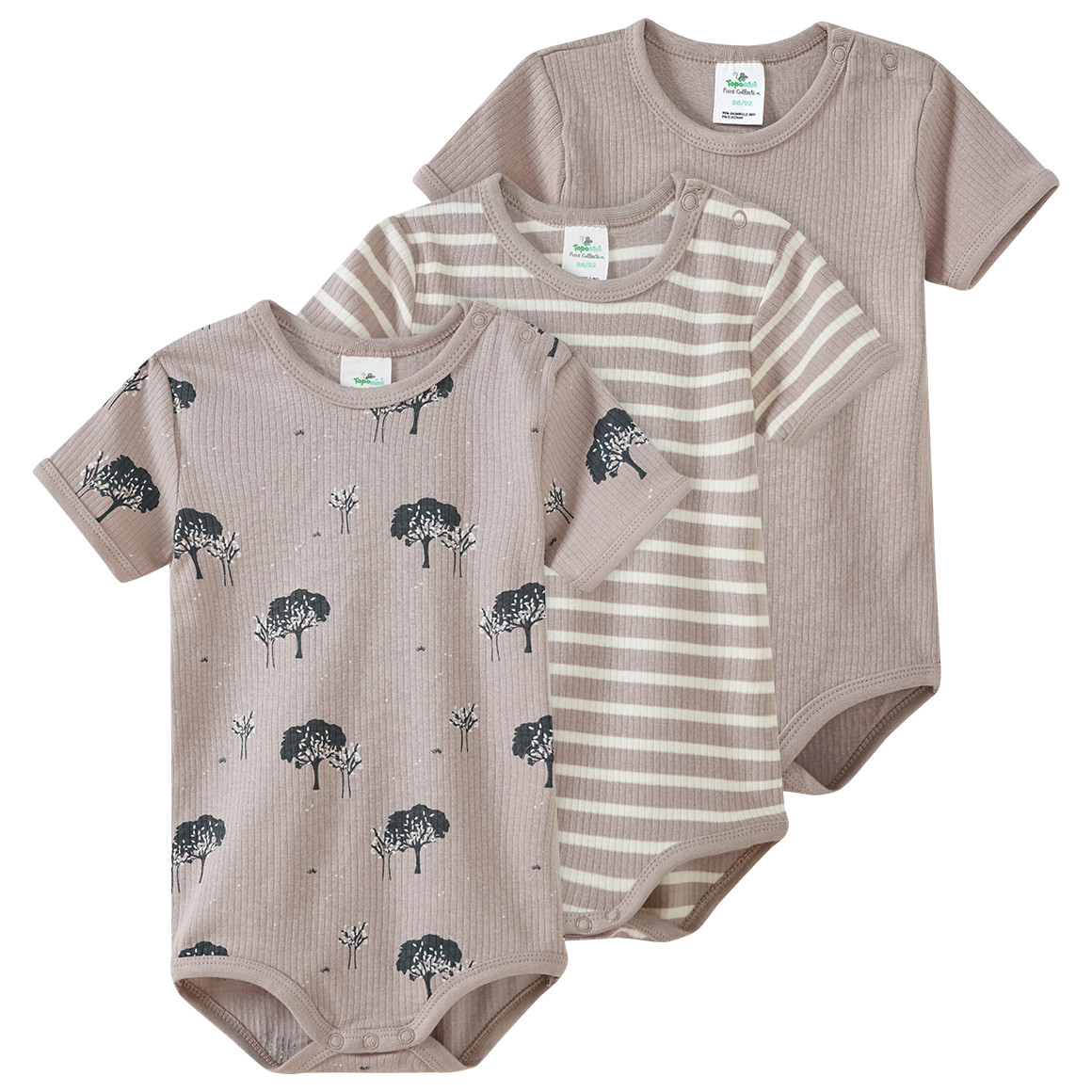 3 Baby Bodys mit Rippstruktur