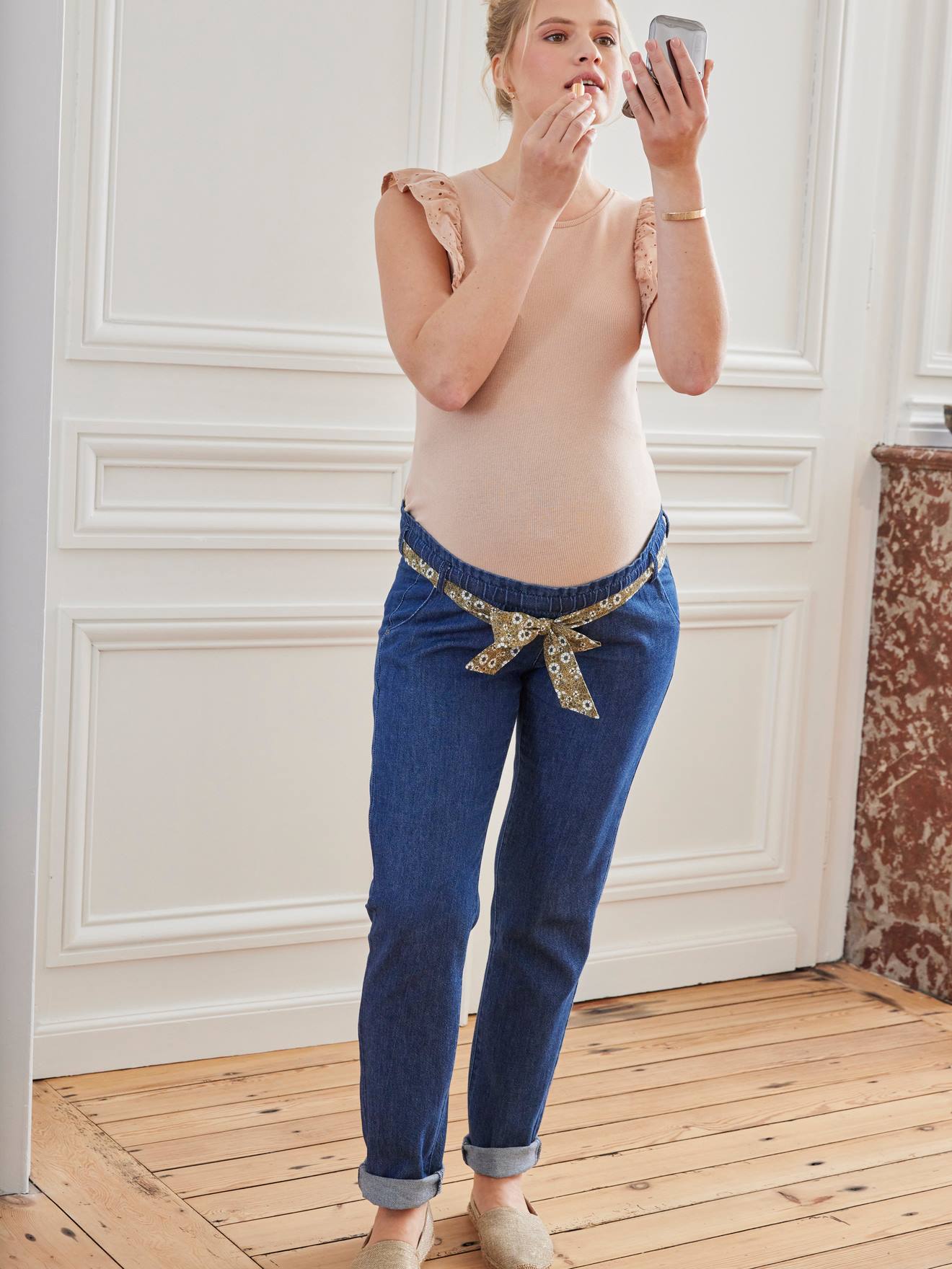 Vertbaudet Umstands-Top mit bestickten Volants - beige
