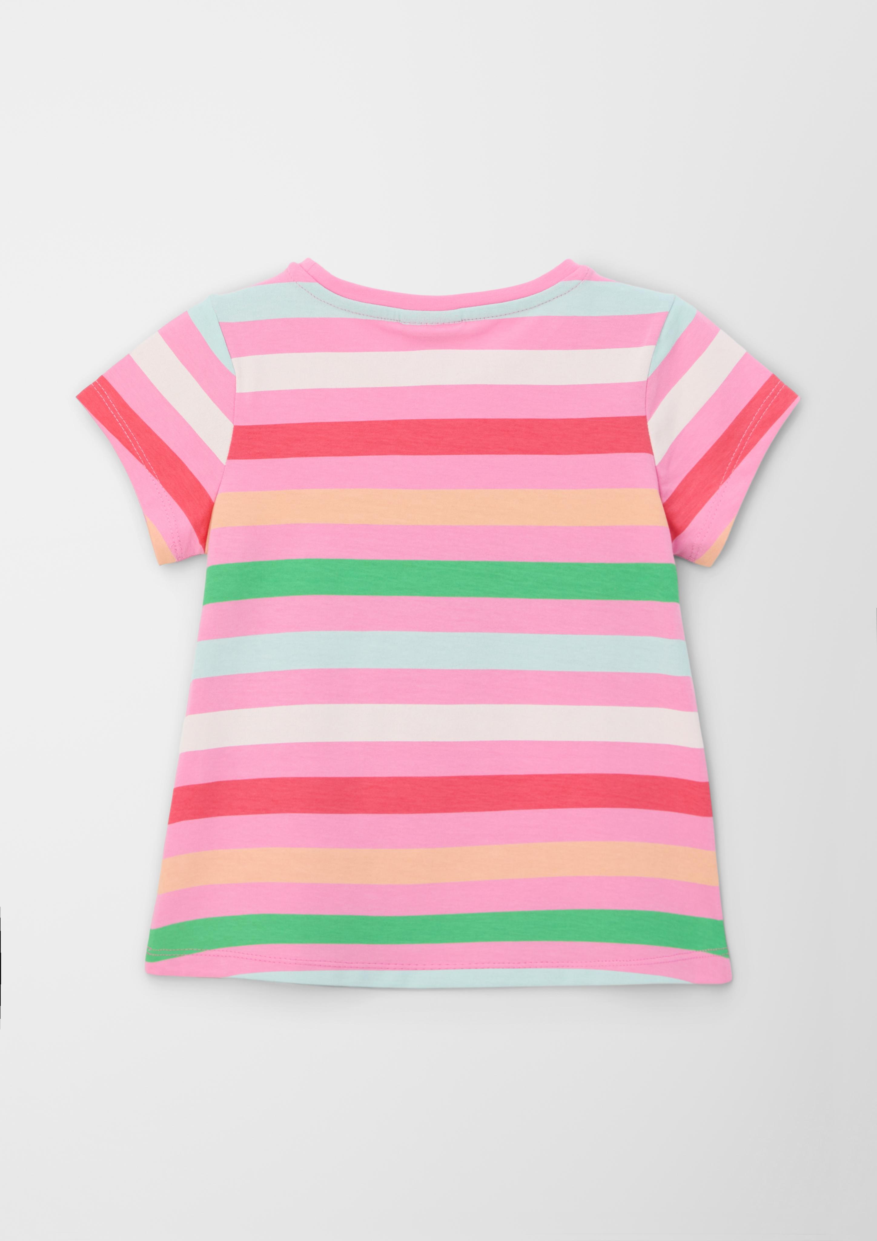 Gestreiftes Baumwollshirt mit Frontprint  2130409-44A2