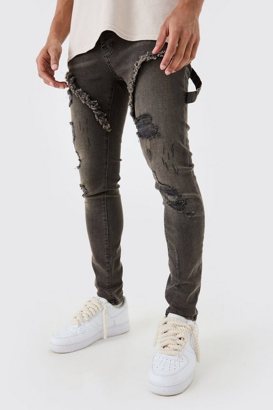 Braune Skinny Stretch Jeans mit Rissen