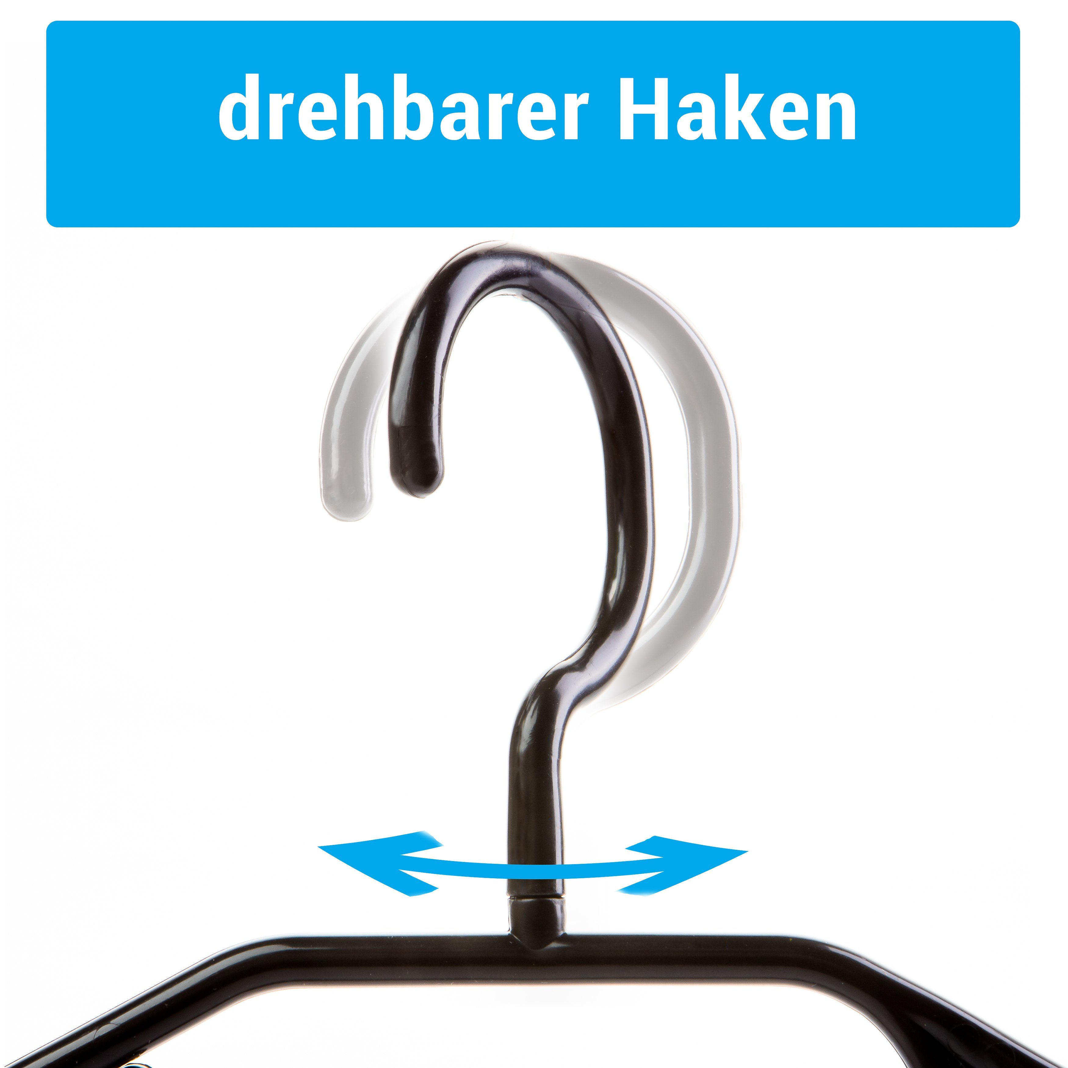 Centi Kleiderbügel 20 Kleiderbügel schwarz Kleiderbügel platzsparend aus Kunststoff, (Spar Set, 20-tlg), mit drehbaren Haken und Krawatten und Gürtelhalter