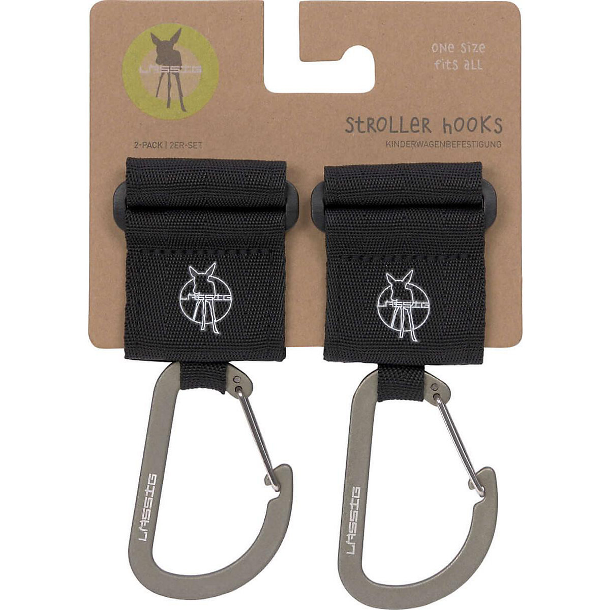 Kinderwagenhaken mit Karabiner schwarz, 2 Stück