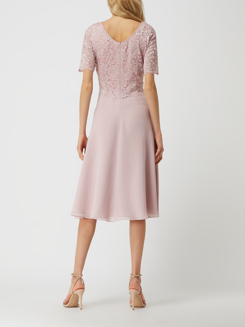Cocktailkleid mit Spitzenbesatz in rosé