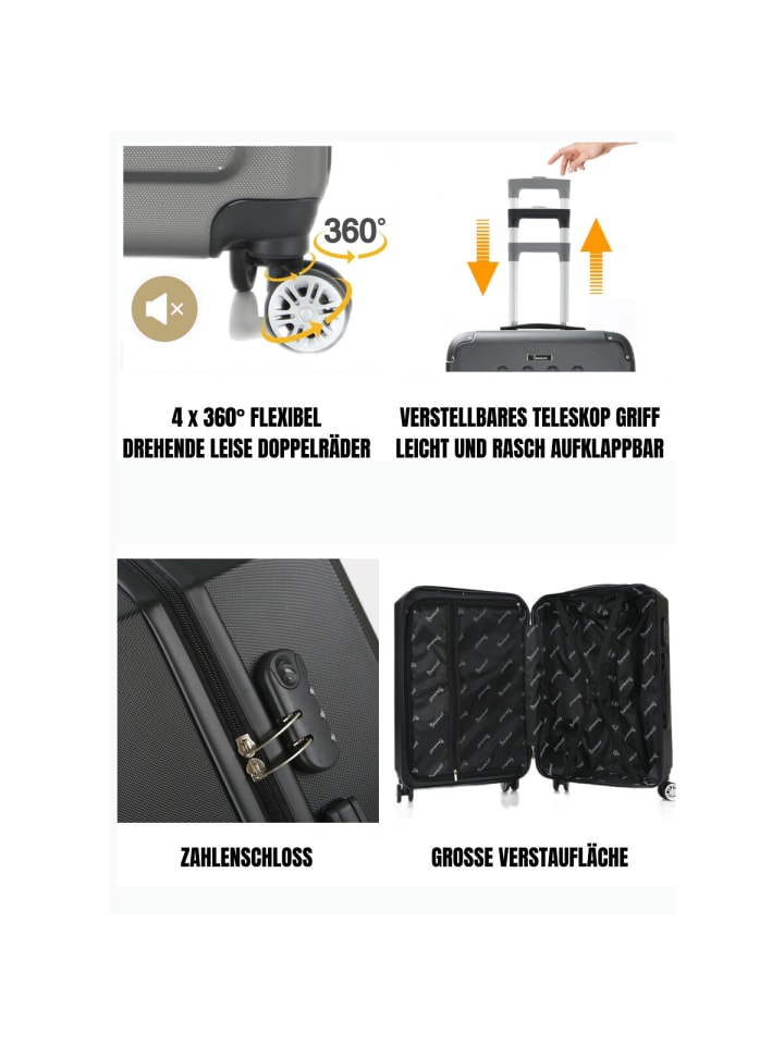COFI 1453 Reisekoffer Koffer 3 tlg Hartschale Trolley Set in Schwarz günstig kaufen onesize