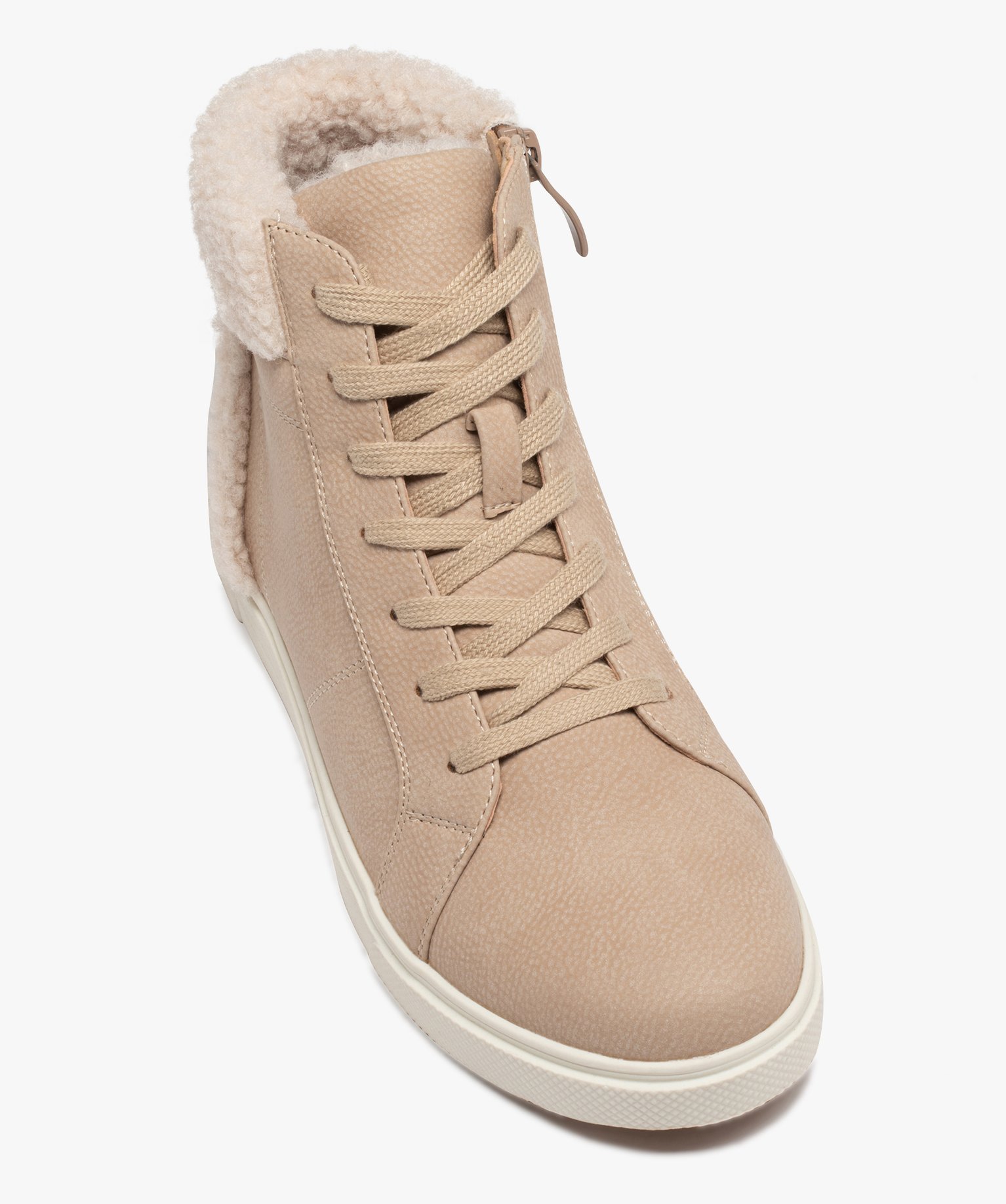 Baskets femme mid-cut unies à col sherpa beige | GEMO