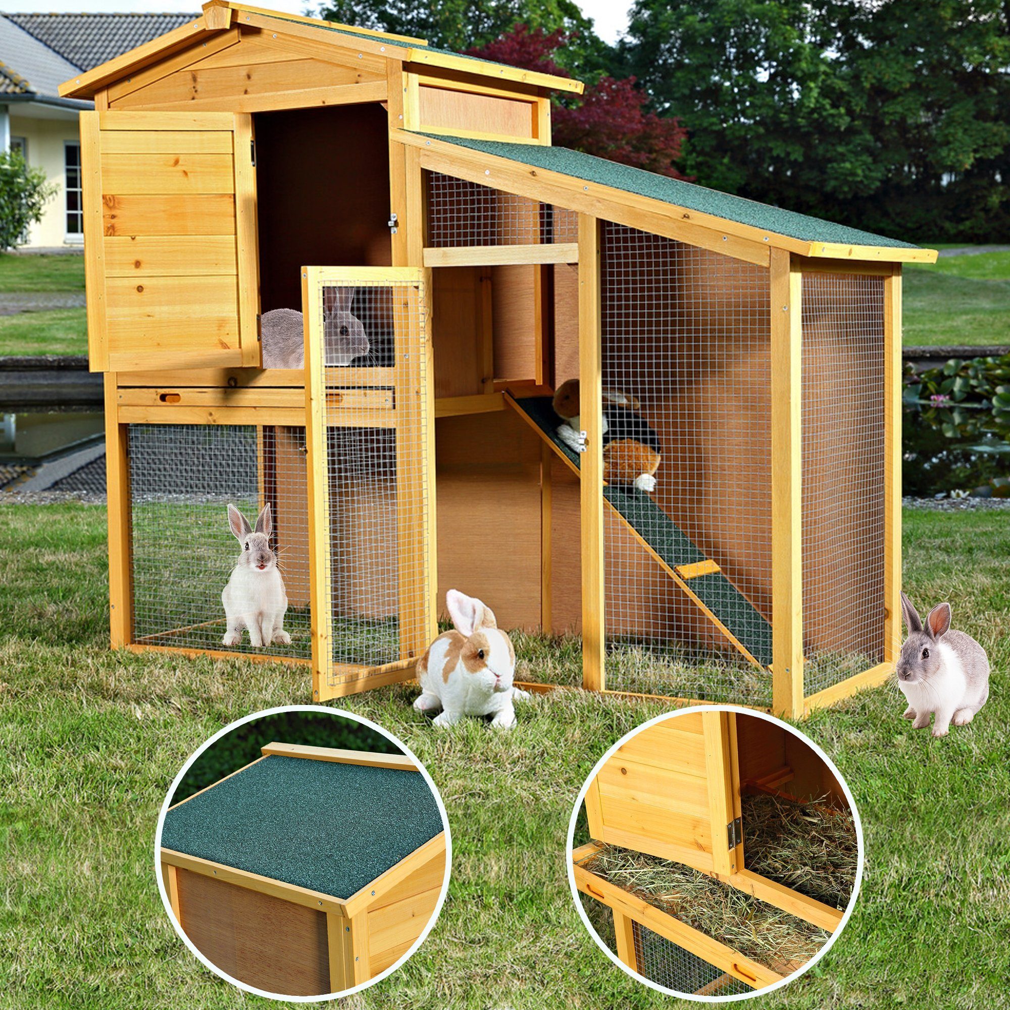 Melko Kleintierstall Kleintierstall Hasenstall Hasenkäfig Holz Braun Kaninchenstall Hasen Kaninchen Stall XXL Kaninchenkäfig Freigehege Freilauf Gehege Käfig