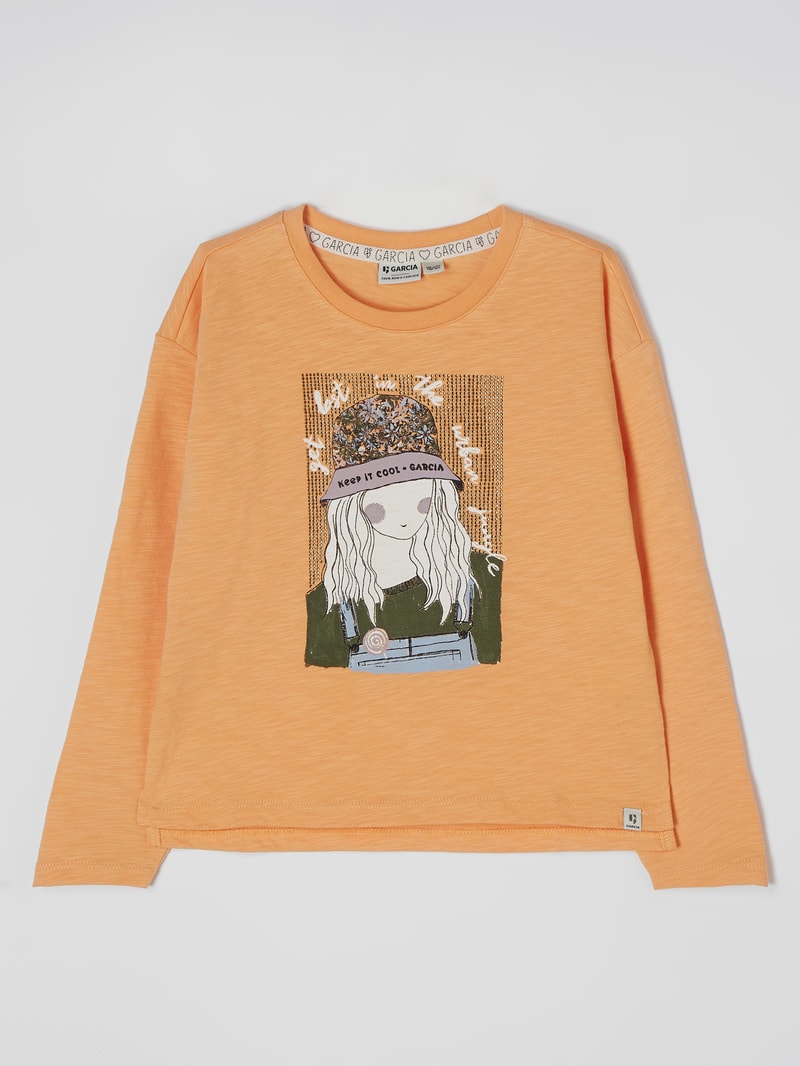 Longsleeve mit Strasssteinen in apricot