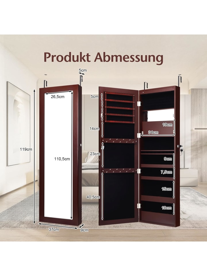 COSTWAY Schmuckschrank mit LED 120cm in Braun günstig kaufen onesize