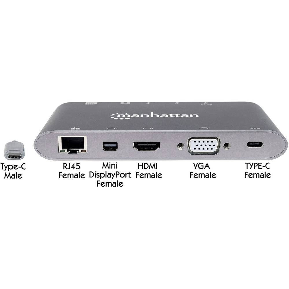 MANHATTAN Laptop-Dockingstation SuperSpeed USB-C 7-in-1-Dockingstation, inkl. Ladefunktion